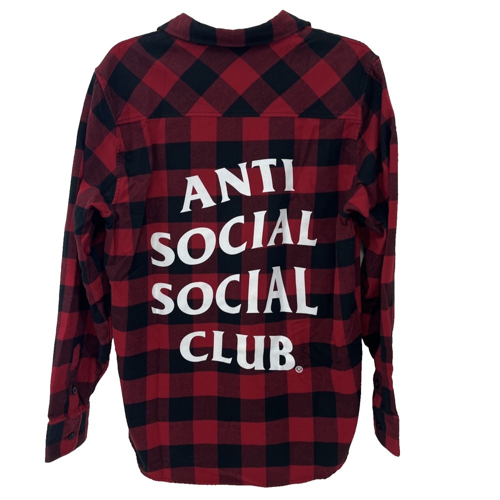Anti Social Social Club Red Buffalo Plaid Flannel Shirt Men's Size M USA Cotton